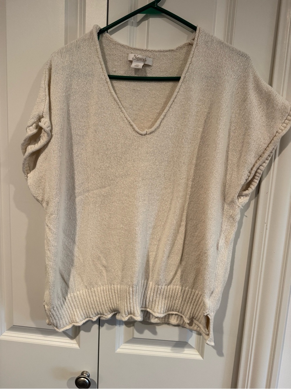 Natural Reflections Cream V-Neck Short-Sleeve Knit Sweater
